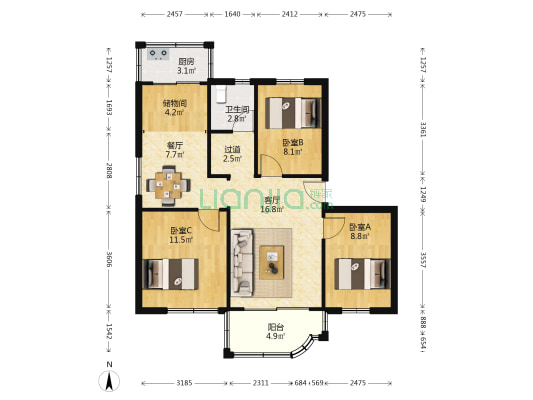 桑达苑 3室2厅1卫 85平方
