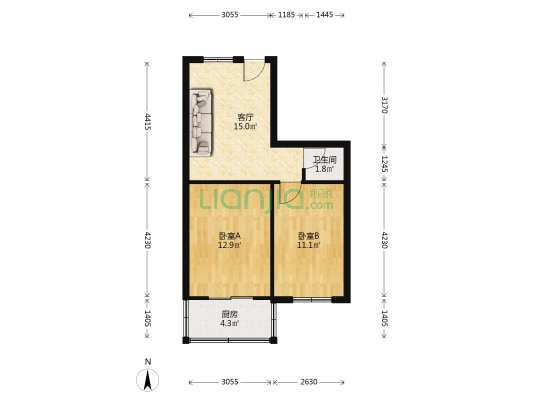 河北里太毛宿舍 2室1厅1卫 56平方