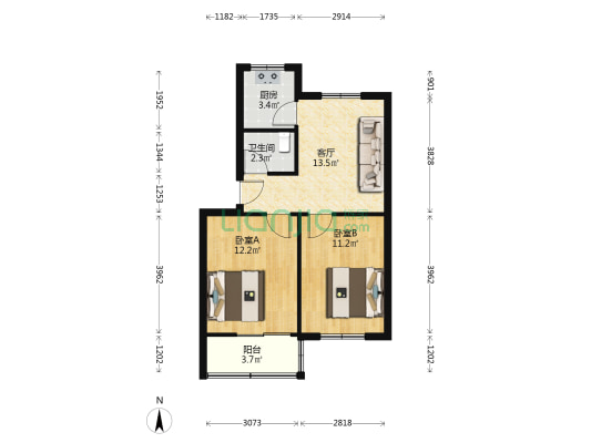 纬五路39号院 2室1厅1卫 57平方