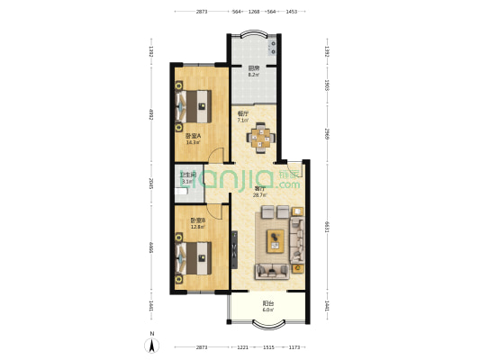 工人村社区 2室2厅1卫 99平方