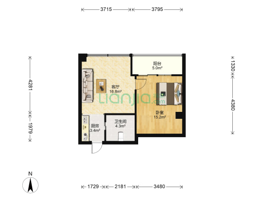 泊仕公寓 1室1厅1卫 60平方
