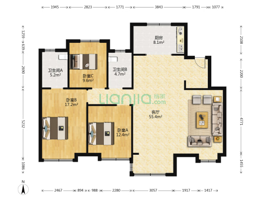 雅居乐御宾府 3室1厅2卫 142平方