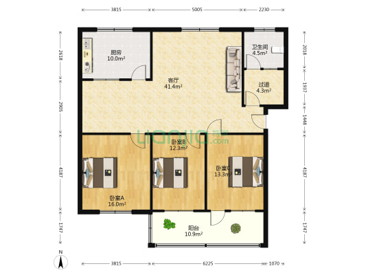 许昌县文化局图书馆住宅楼 3室1厅1卫 125平方