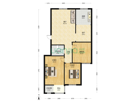 新希望小区 2室2厅2卫 149平方