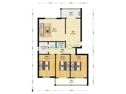 胜利北路4号 3室2厅2卫 125平方