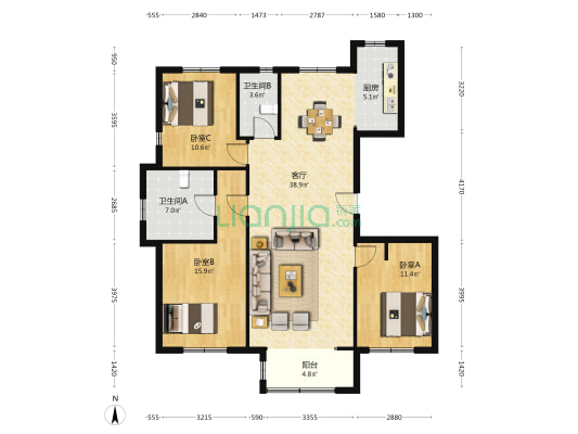 首城南湖璟院 3室1厅2卫 133平方