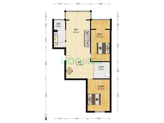 大众花园一期 2室2厅1卫 111平方
