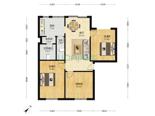 乐居苑 2室1厅3卫 88平方