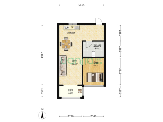 顺峰山水院子 1室1厅1卫 55平方