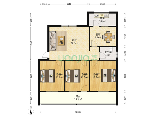 魏都区农行家属院 3室2厅1卫 113平方