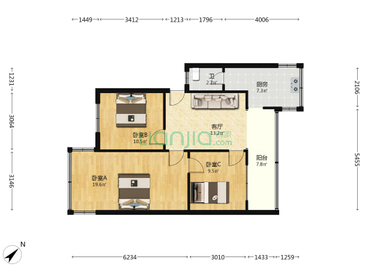 甲秀巷 3室1厅1卫 81平方