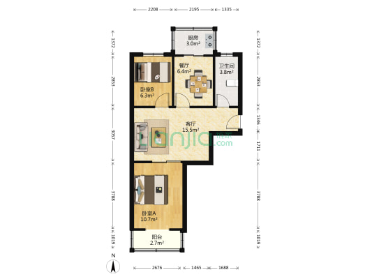 二道街 2室2厅1卫 61平方