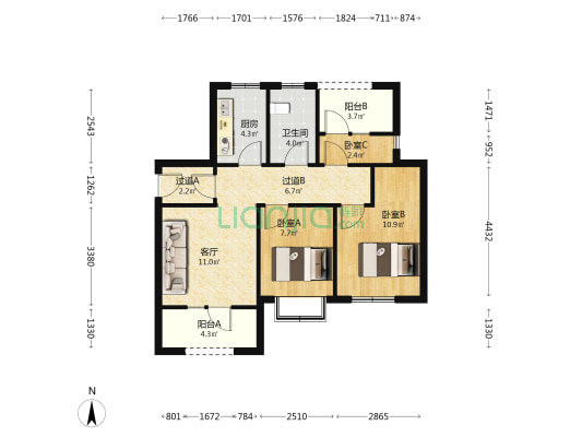 阳光学苑二期 3室1厅1卫 89平方