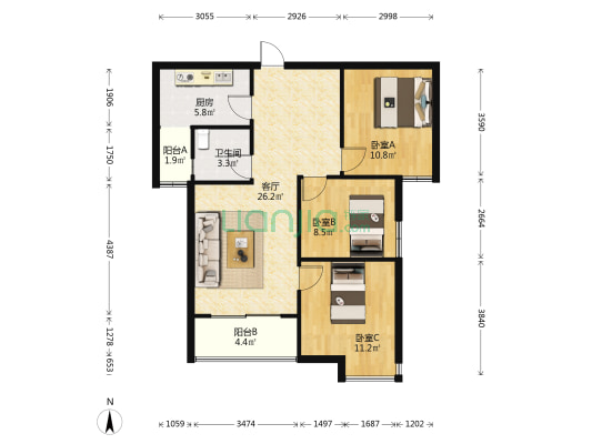 御江壹品青山印 3室1厅1卫 101平方