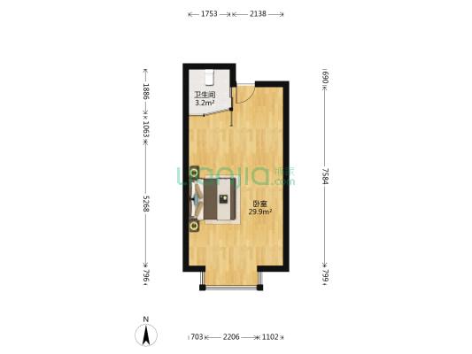 三度空间 1室0厅1卫 51平方
