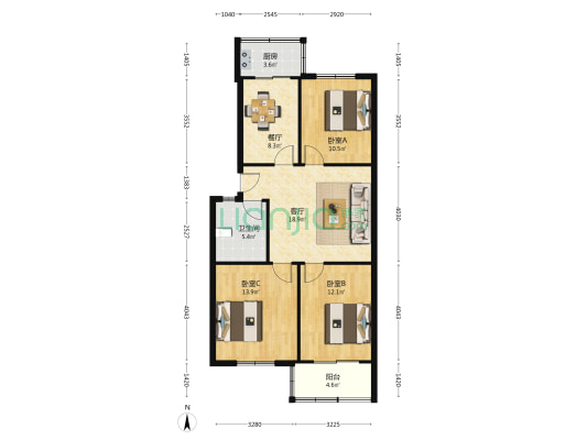 肥西路小区 3室2厅1卫 88平方