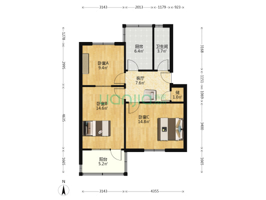 颍河南里小区 3室1厅1卫 75平方