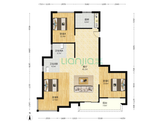 颐和锦苑 3室1厅2卫 150平方