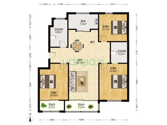 凤南景苑 3室1厅2卫 130平方