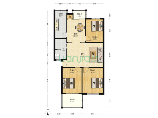 宏泰怡园 3室2厅1卫 115平方