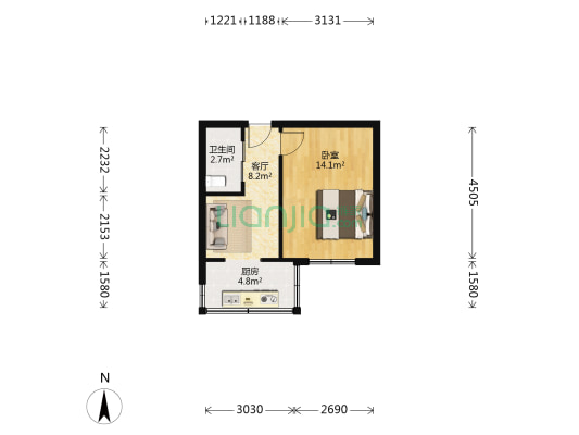兴七路28号 1室1厅1卫 40平方