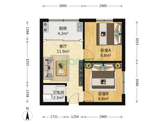 怡景新苑 2室1厅1卫 51平方