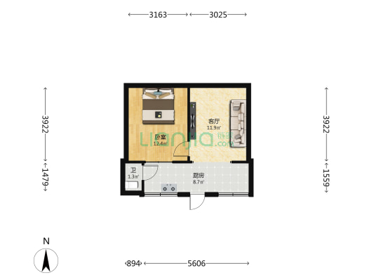 边检站宿舍 1室1厅1卫 32平方