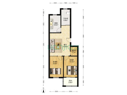 百姓居家南区 2室1厅1卫 72平方