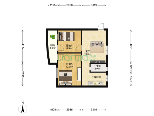 海运小区 2室1厅1卫 53平方