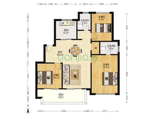 星尚禧樾 3室1厅2卫 107平方