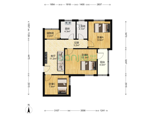 宋城路26 3室1厅1卫 68平方