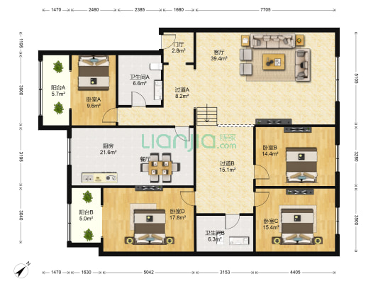 东大街102号 4室1厅2卫 182平方