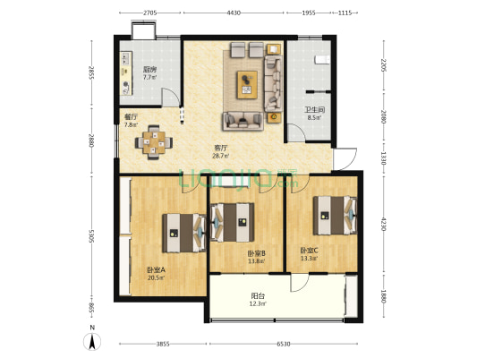 人民银行新街生活区 3室2厅1卫 133平方
