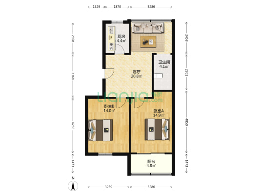 老二中园丁公寓 2室1厅1卫 69平方