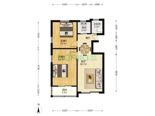洛川中路901弄 2室1厅1卫 64平方