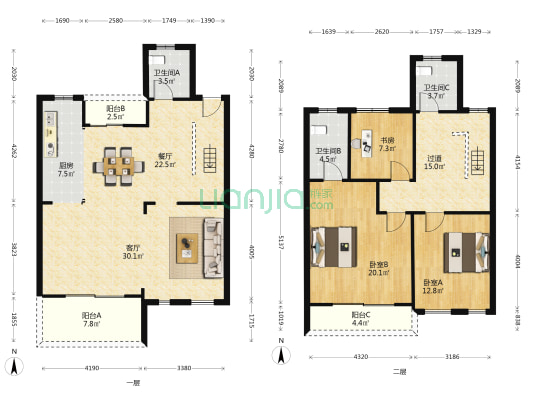 蓝色城邦(别墅) 3室2厅3卫 173平方