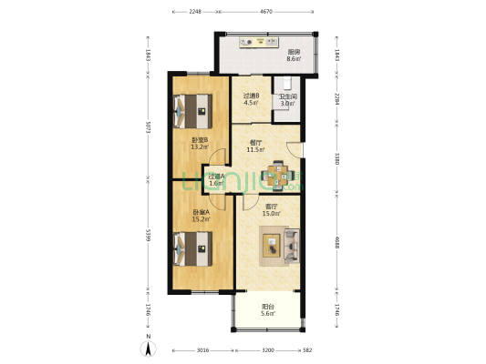 石油家委会 2室2厅1卫 88平方