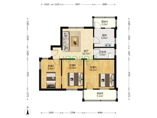 中行长虹路家属院 3室1厅1卫 81平方