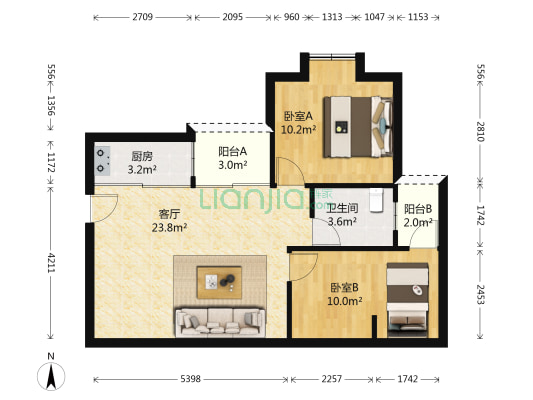 海珑华苑 2室1厅1卫 74平方