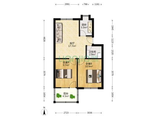 地矿局宿舍（解放西路398号） 2室1厅1卫 62平方