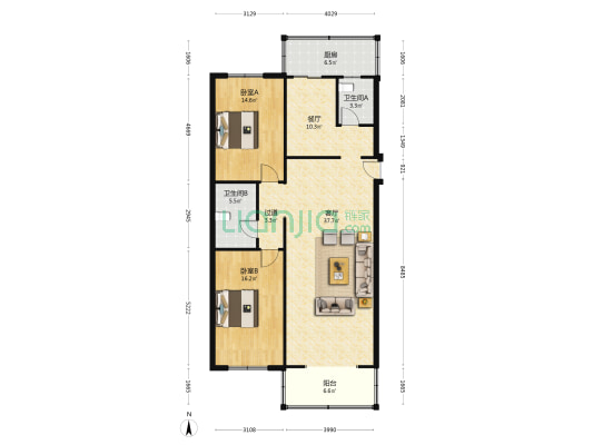 金福里(南开区) 2室2厅2卫 123平方