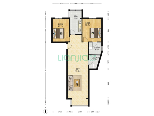 此房是总高11层的小高层，南北通透 双卫生间-户型图
