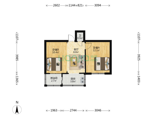 农牧局旧宿舍 2室1厅2卫 47平方