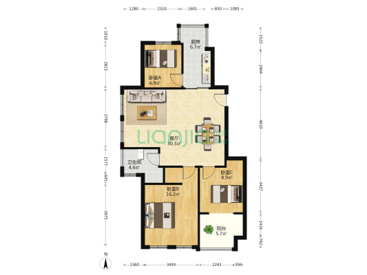 信源亲水湾 3室1厅1卫 100平方