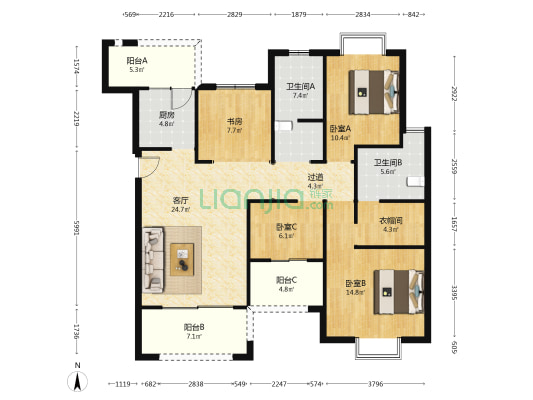 长水航城凌云里 4室1厅2卫 125平方