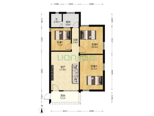 新虹花园 3室1厅1卫 80平方