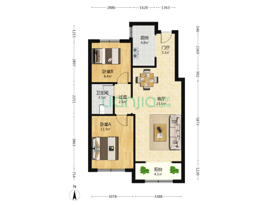 高远森霖城二区 2室1厅1卫 88平方