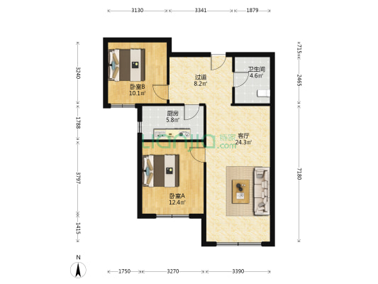星光苑 2室1厅1卫 92平方