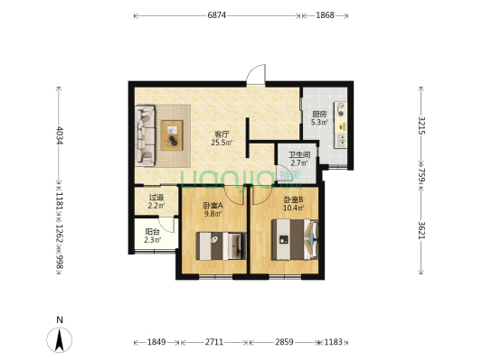 温泉花园 2室1厅1卫 77平方