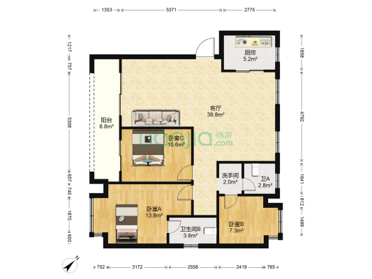 海珀御观 3室1厅3卫 140平方